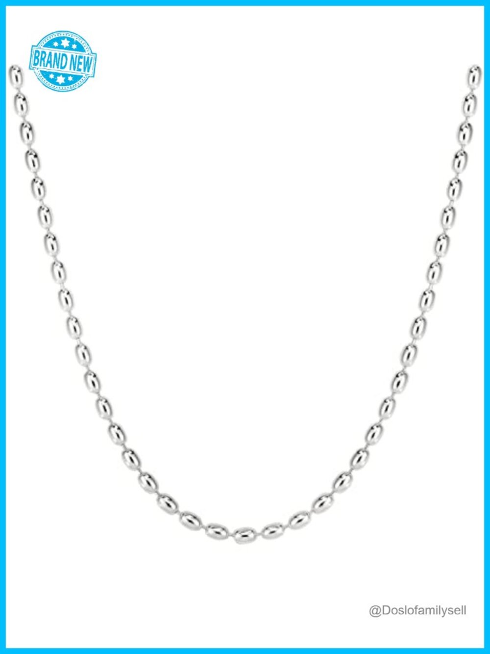 Sterling Silver Oval Rice Bead Strand Chain Necklace for Women - Made in Italy